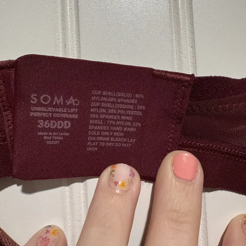 Soma Unbelievable Lift Perfect Coverage Bra Underwire Plum Velvet NEW 36DDD